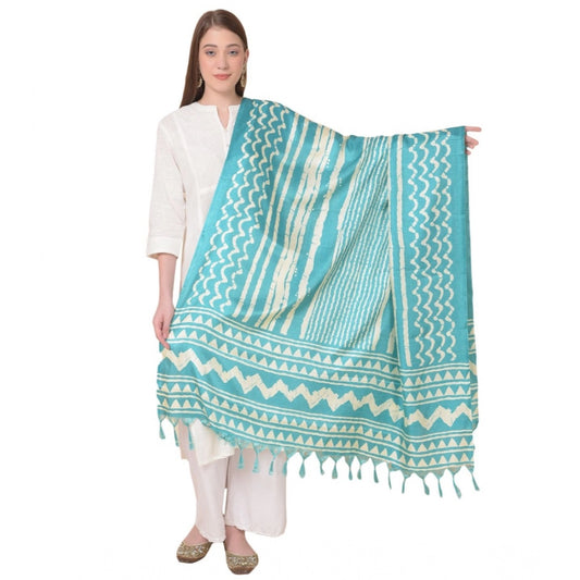 pkrkart Women's Art Silk Printed Dupatta (Turquoise, Length: 2.25 to 2.50 Mtr)