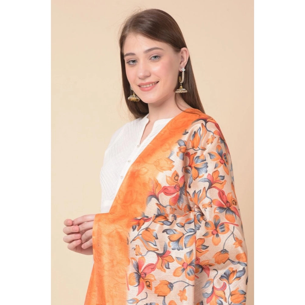 pkrkart Women's Art Silk Printed Dupatta (Orange, Length: 2.25 to 2.50 Mtr)