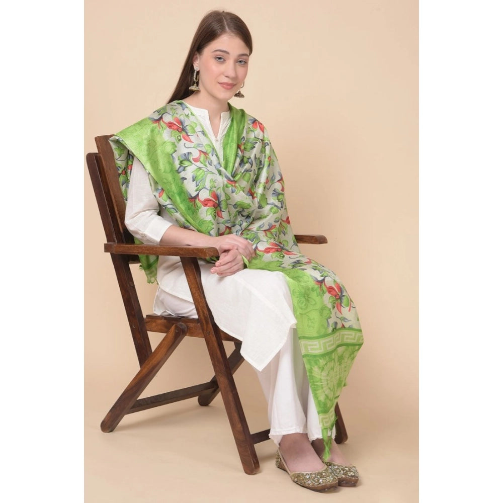 pkrkart Women's Art Silk Printed Dupatta (Light Green, Length: 2.25 to 2.50 Mtr)