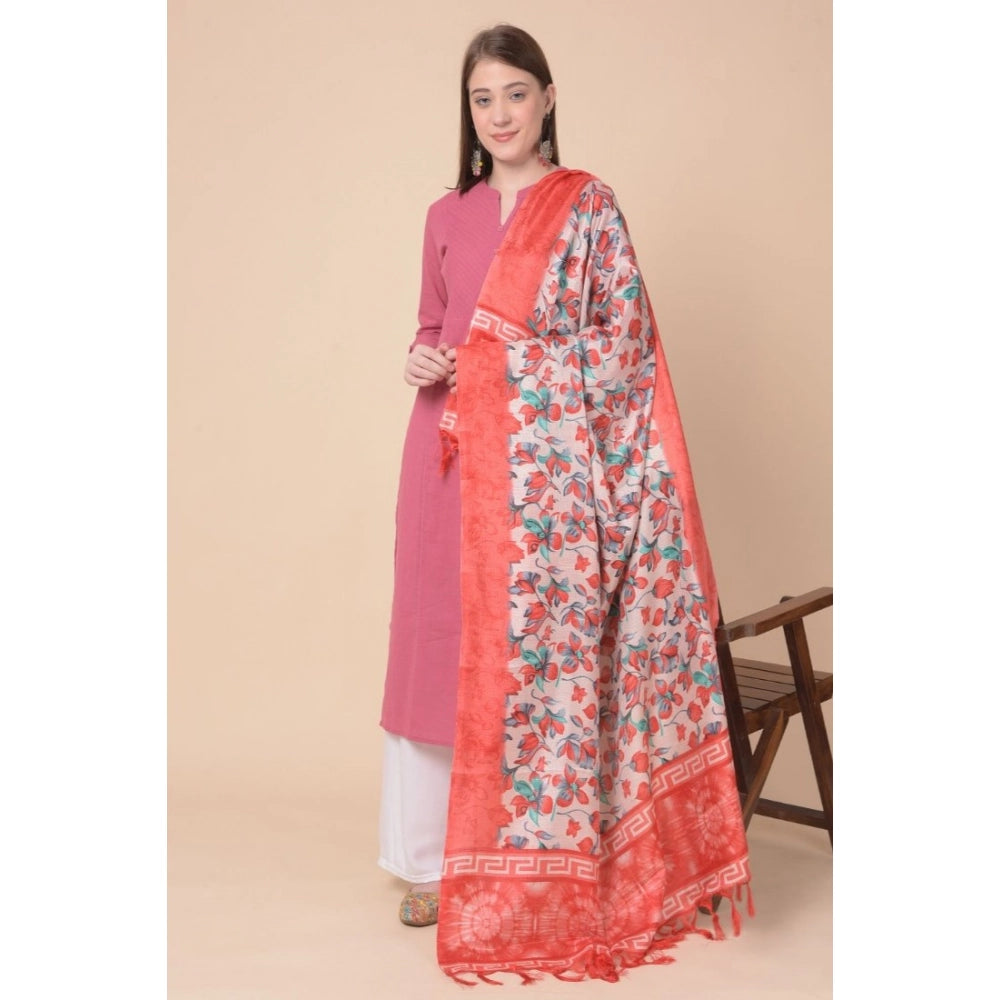 pkrkart Women's Art Silk Printed Dupatta (Red, Length: 2.25 to 2.50 Mtr)