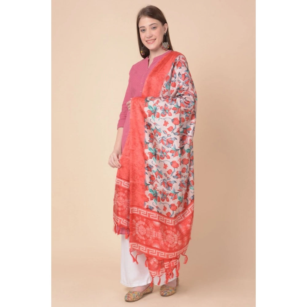 pkrkart Women's Art Silk Printed Dupatta (Red, Length: 2.25 to 2.50 Mtr)