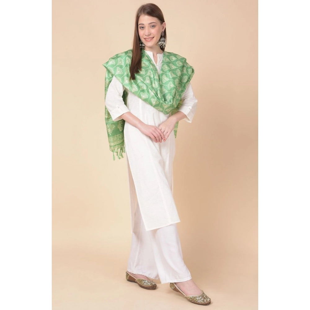 pkrkart Women's Art Silk Printed Dupatta (Light Green, Length: 2.25 to 2.50 Mtr)