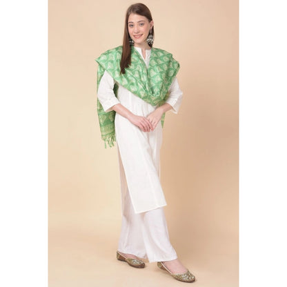 pkrkart Women's Art Silk Printed Dupatta (Light Green, Length: 2.25 to 2.50 Mtr)
