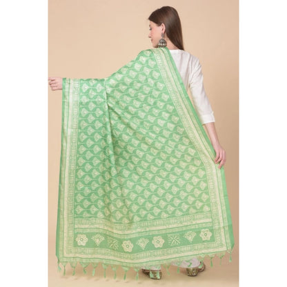 pkrkart Women's Art Silk Printed Dupatta (Light Green, Length: 2.25 to 2.50 Mtr)