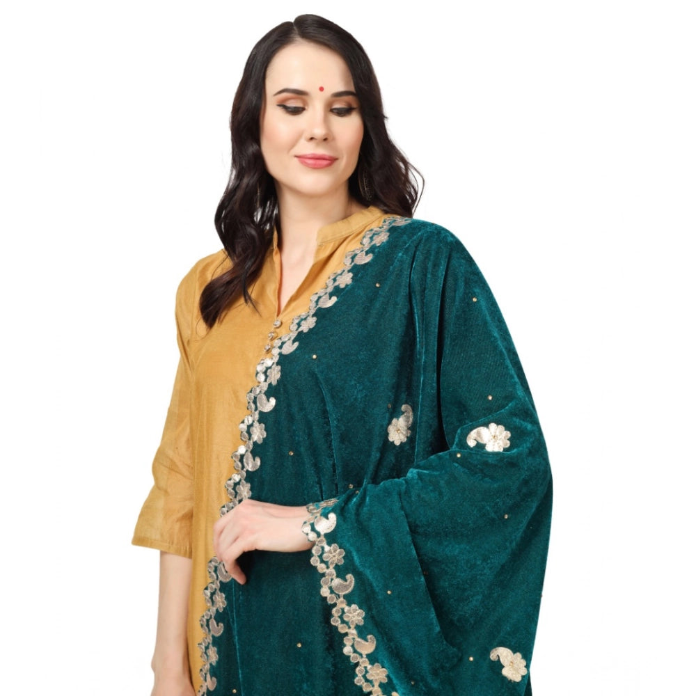 pkrkart Women's Velvet Gotta Patti Dupatta (Dark Green, Length: 2.25 to 2.50 Mtr)