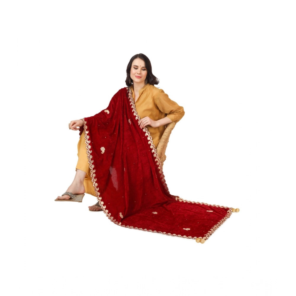 pkrkart Women's Velvet Gotta Patti Dupatta (Maroon, Length: 2.25 to 2.50 Mtr)