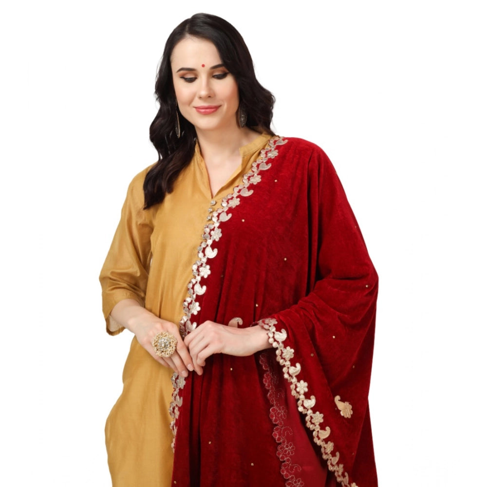 pkrkart Women's Velvet Gotta Patti Dupatta (Maroon, Length: 2.25 to 2.50 Mtr)