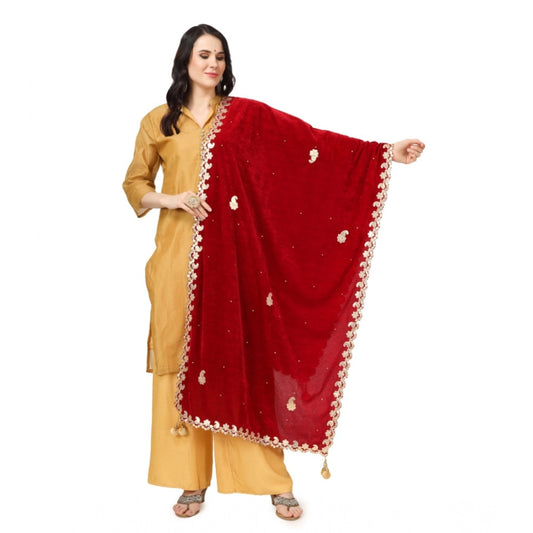 pkrkart Women's Velvet Gotta Patti Dupatta (Maroon, Length: 2.25 to 2.50 Mtr)