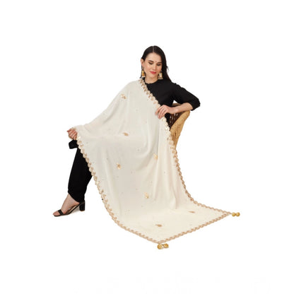 pkrkart Women's Velvet Gotta Patti Dupatta (Off White, Length: 2.25 to 2.50 Mtr)