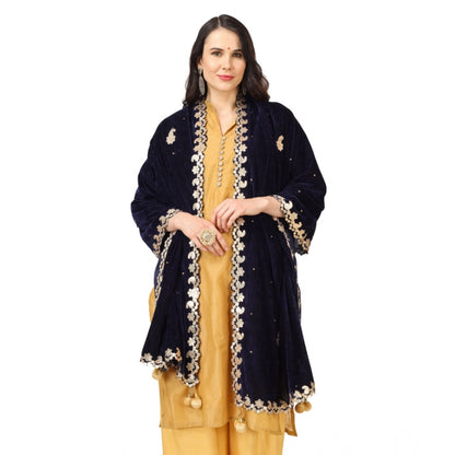 pkrkart Women's Velvet Gotta Patti Dupatta (Blue, Length: 2.25 to 2.50 Mtr)