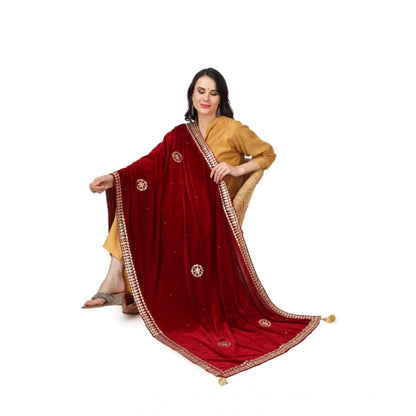 pkrkart Women's Velvet Gotta Patti Dupatta (Maroon, Length: 2.25 to 2.50 Mtr)
