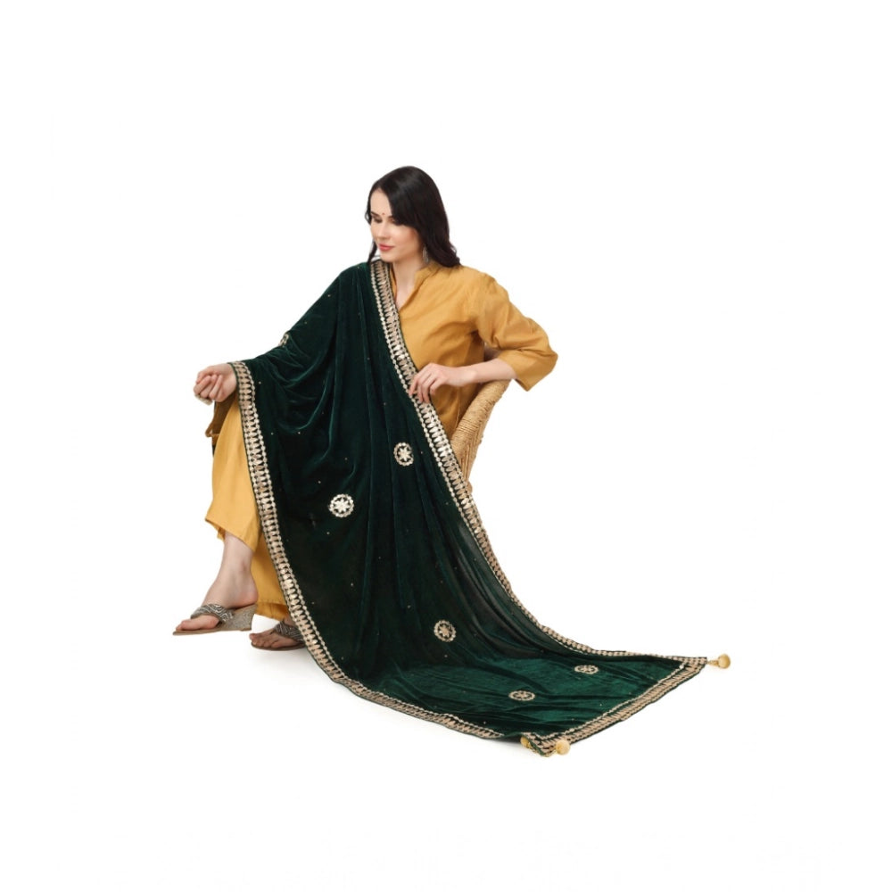 pkrkart Women's Velvet Gotta Patti Dupatta (Green, Length: 2.25 to 2.50 Mtr)