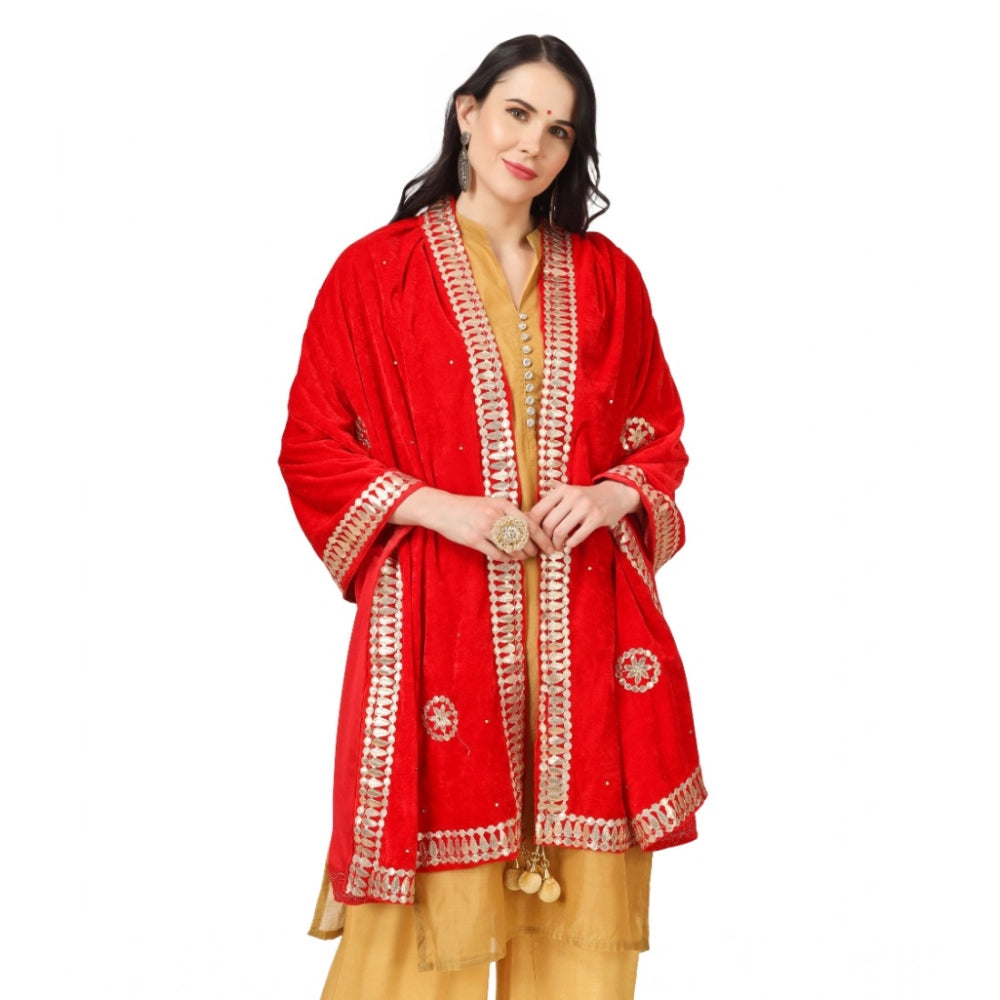 pkrkart Women's Velvet Gotta Patti Dupatta (Red, Length: 2.25 to 2.50 Mtr)