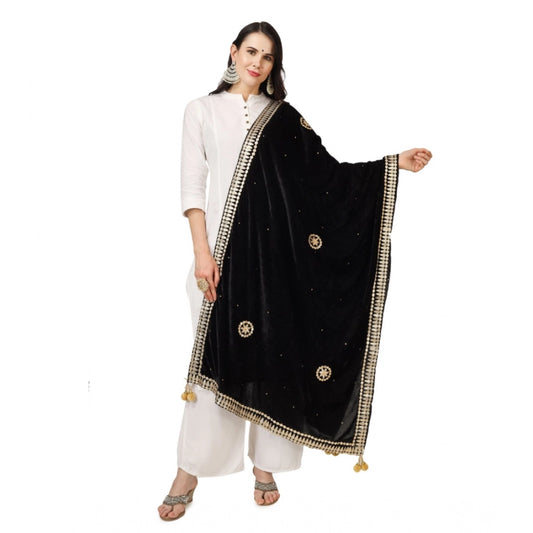 pkrkart Women's Velvet Gotta Patti Dupatta (Black, Length: 2.25 to 2.50 Mtr)