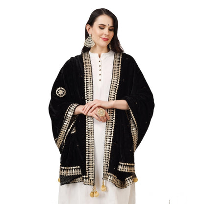 pkrkart Women's Velvet Gotta Patti Dupatta (Black, Length: 2.25 to 2.50 Mtr)
