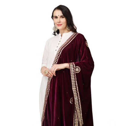 pkrkart Women's Velvet Gotta Patti Dupatta (Purple, Length: 2.25 to 2.50 Mtr)