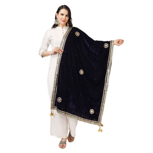 pkrkart Women's Velvet Gotta Patti Dupatta (Blue, Length: 2.25 to 2.50 Mtr)