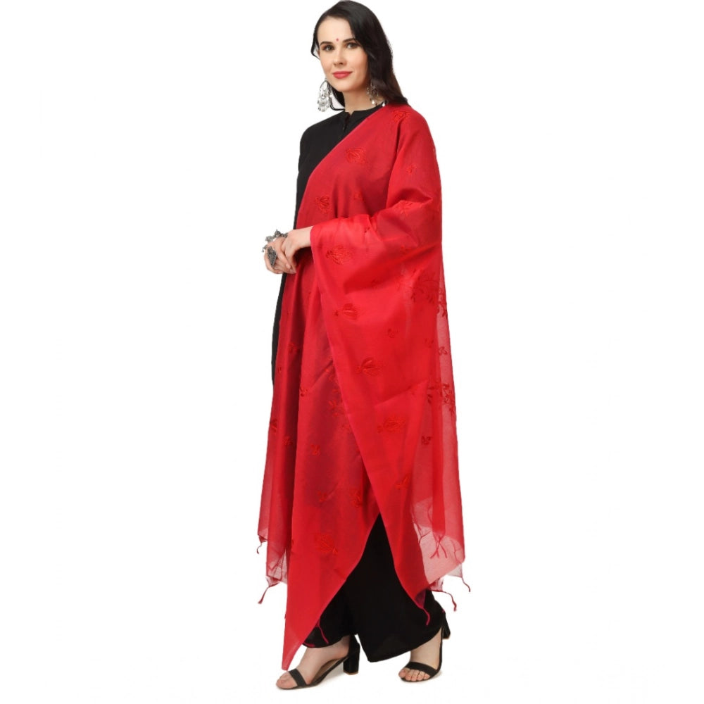 pkrkart Women's Cotton Embroidered Dupatta (Red, Length: 2.25 to 2.50 Mtr)
