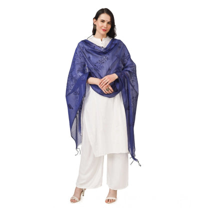 pkrkart Women's Cotton Embroidered Dupatta (Blue, Length: 2.25 to 2.50 Mtr)
