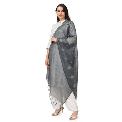 pkrkart Women's Cotton Embroidered Dupatta (Grey, Length: 2.25 to 2.50 Mtr)