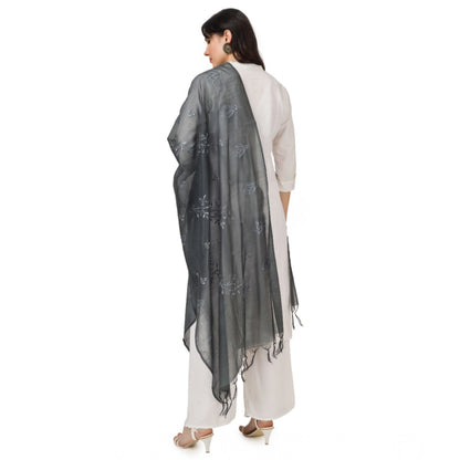 pkrkart Women's Cotton Embroidered Dupatta (Grey, Length: 2.25 to 2.50 Mtr)