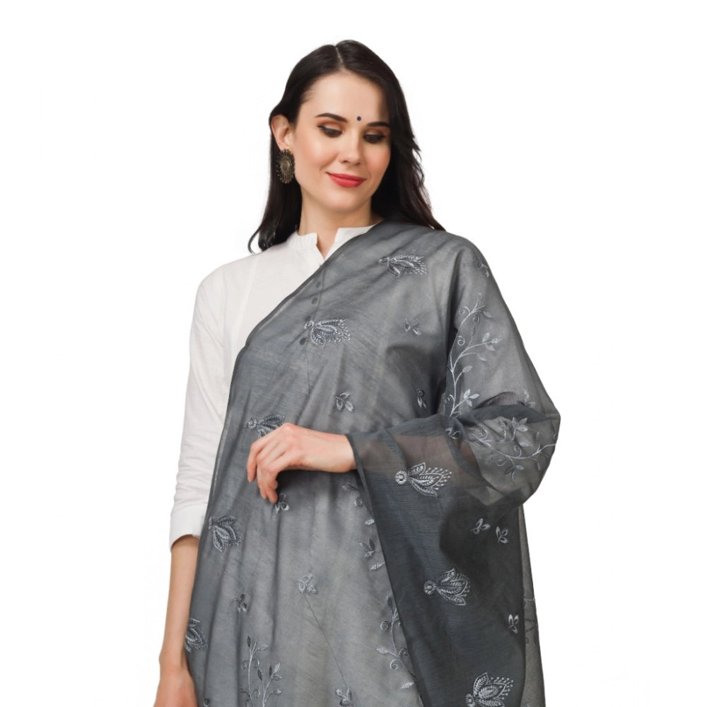 pkrkart Women's Cotton Embroidered Dupatta (Grey, Length: 2.25 to 2.50 Mtr)