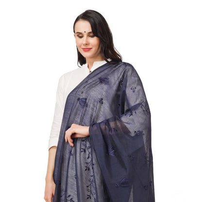 pkrkart Women's Cotton Embroidered Dupatta (Dark Blue, Length: 2.25 to 2.50 Mtr)