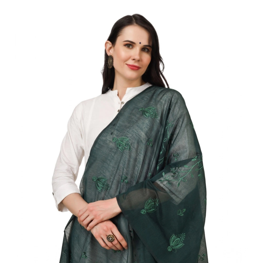 pkrkart Women's Cotton Embroidered Dupatta (Green, Length: 2.25 to 2.50 Mtr)