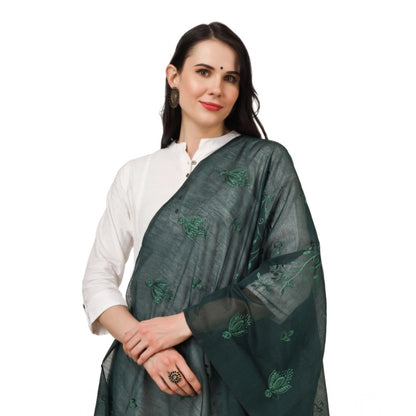 pkrkart Women's Cotton Embroidered Dupatta (Green, Length: 2.25 to 2.50 Mtr)