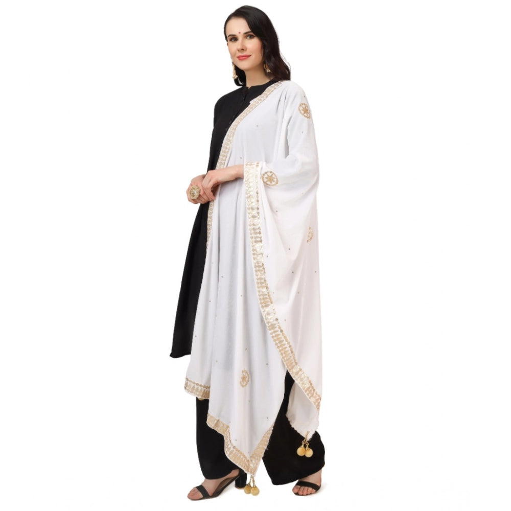 pkrkart Women's Velvet Gotta Patti Dupatta (White, Length: 2.25 to 2.50 Mtr)