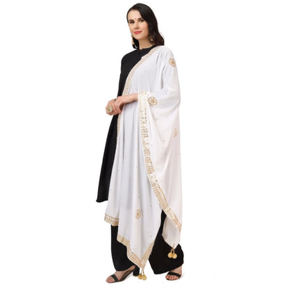 pkrkart Women's Velvet Gotta Patti Dupatta (White, Length: 2.25 to 2.50 Mtr)