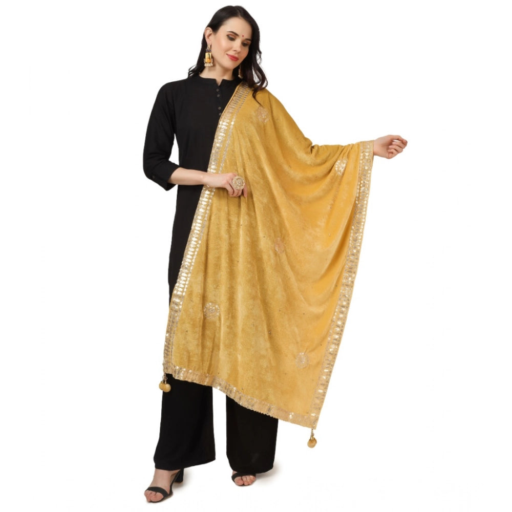 pkrkart Women's Velvet Gotta Patti Dupatta (Yellow, Length: 2.25 to 2.50 Mtr)