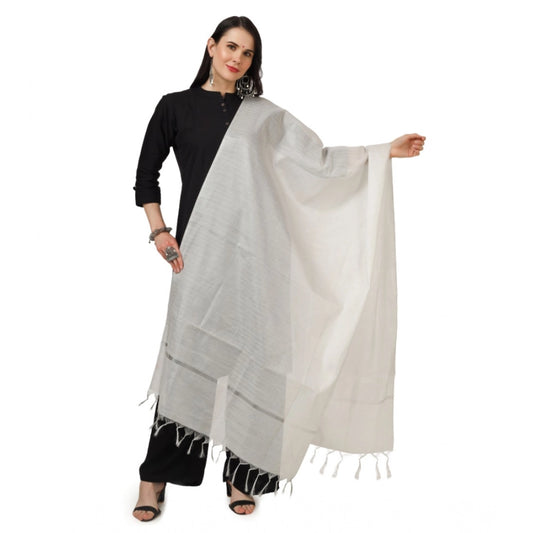 pkrkart Women's Chanderi Solid Dupatta (White, Length: 2.25 to 2.50 Mtr)