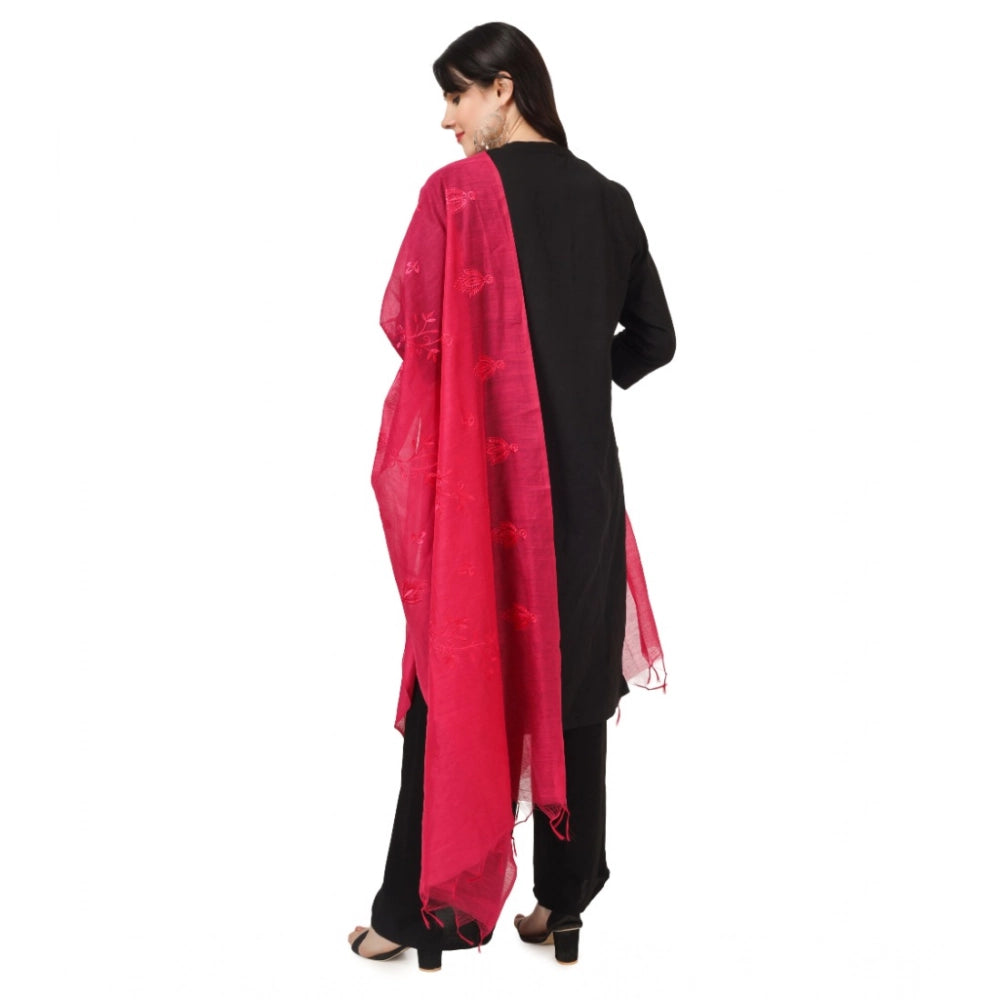 pkrkart Women's Cotton Embroidered Dupatta (Maroon, Length: 2.25 to 2.50 Mtr)