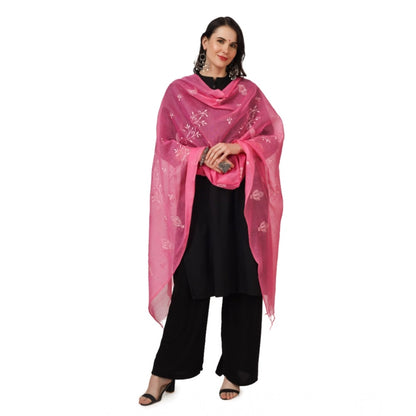 pkrkart Women's Cotton Embroidered Dupatta (Pink, Length: 2.25 to 2.50 Mtr)