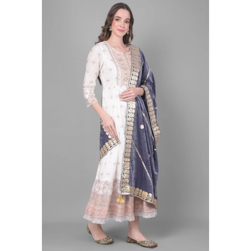 pkrkart Women's Velvet Gotta Patti Dupatta (Grey, Length: 2.25 to 2.50 Mtr)