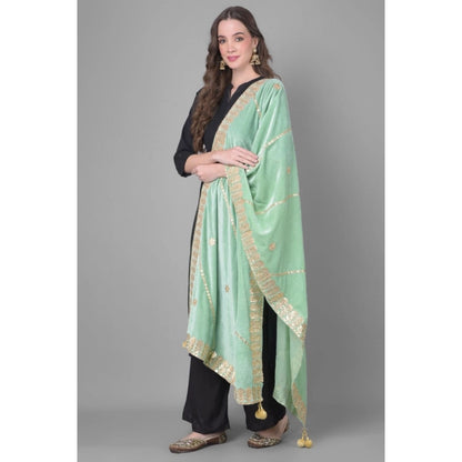 pkrkart Women's Velvet Gotta Patti Dupatta (Sea Green, Length: 2.25 to 2.50 Mtr)