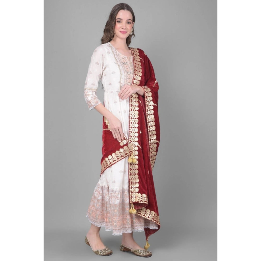pkrkart Women's Velvet Gotta Patti Dupatta (Maroon, Length: 2.25 to 2.50 Mtr)