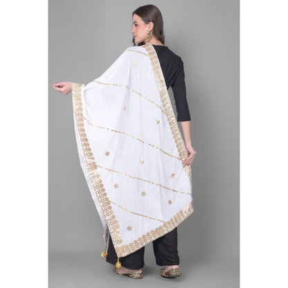 pkrkart Women's Velvet Gotta Patti Dupatta (Off White, Length: 2.25 to 2.50 Mtr)