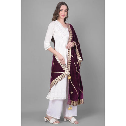pkrkart Women's Velvet Gotta Patti Dupatta (Wine, Length: 2.25 to 2.50 Mtr)