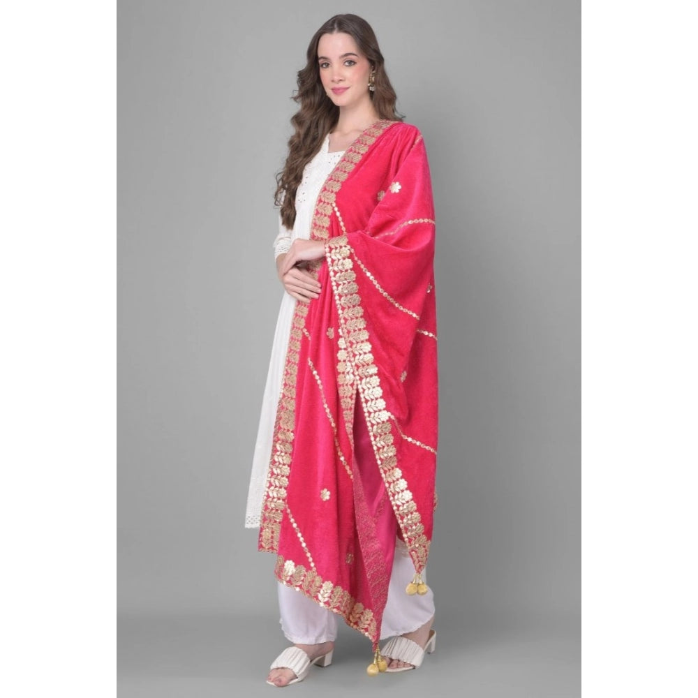 pkrkart Women's Velvet Gotta Patti Dupatta (Pink, Length: 2.25 to 2.50 Mtr)