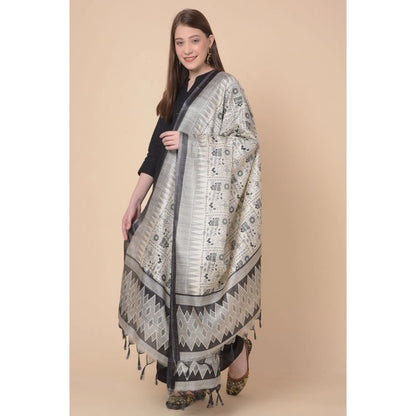 pkrkart Women's Art Silk Printed Dupatta (Black, Length: 2.25 to 2.50 Mtr)