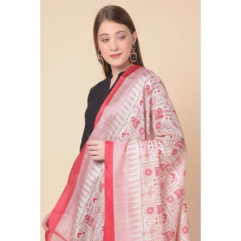 pkrkart Women's Art Silk Printed Dupatta (Red, Length: 2.25 to 2.50 Mtr)