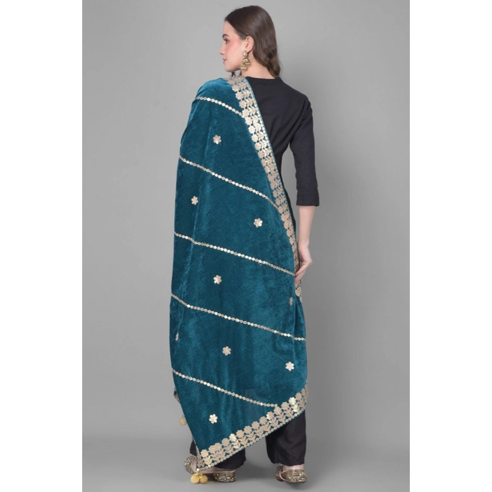 pkrkart Women's Velvet Gotta Patti Dupatta (Teal, Length: 2.25 to 2.50 Mtr)
