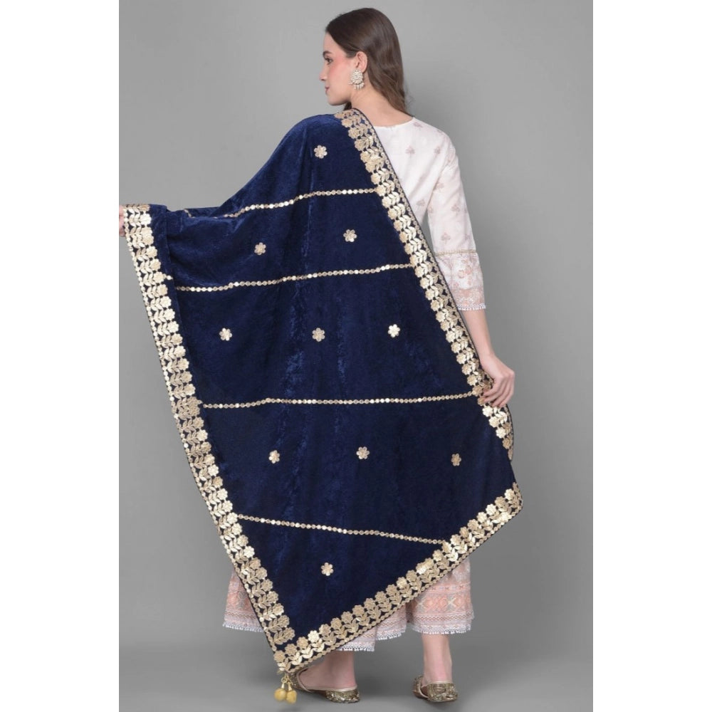 pkrkart Women's Velvet Gotta Patti Dupatta (Navy, Length: 2.25 to 2.50 Mtr)