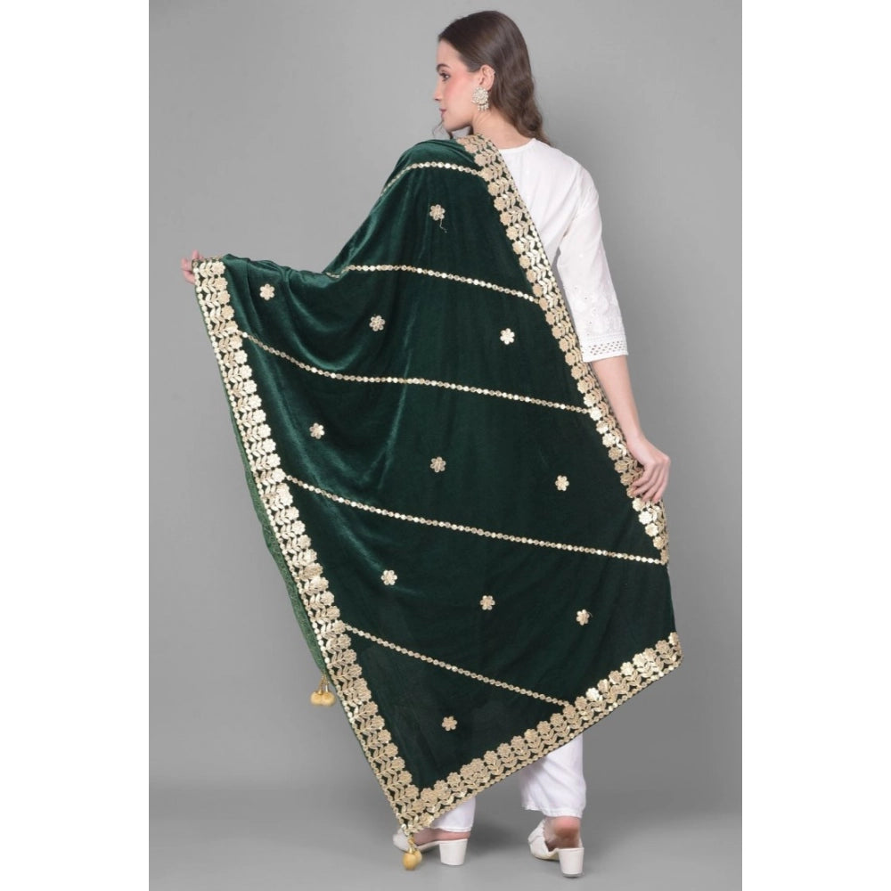 pkrkart Women's Velvet Gotta Patti Dupatta (Green, Length: 2.25 to 2.50 Mtr)