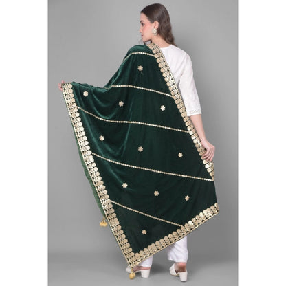 pkrkart Women's Velvet Gotta Patti Dupatta (Green, Length: 2.25 to 2.50 Mtr)