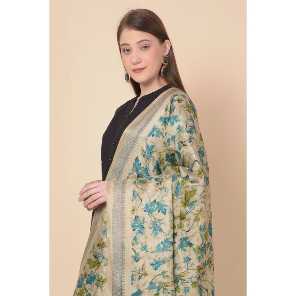 pkrkart Women's Art Silk Printed Dupatta (Gold, Length: 2.25 to 2.50 Mtr)
