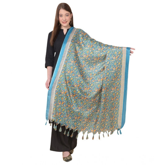 pkrkart Women's Art Silk Printed Dupatta (Turquoise, Length: 2.25 to 2.50 Mtr)