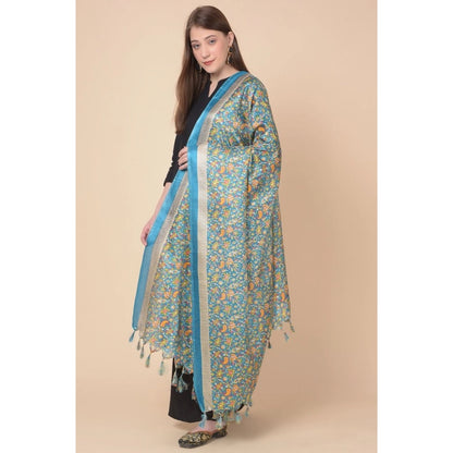 pkrkart Women's Art Silk Printed Dupatta (Turquoise, Length: 2.25 to 2.50 Mtr)